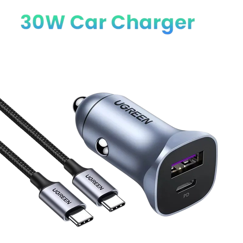 UGREEN 30W Aluminum Car Charger with 1m Cable