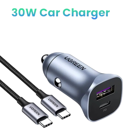 UGREEN 30W Aluminum Car Charger with 1m Cable