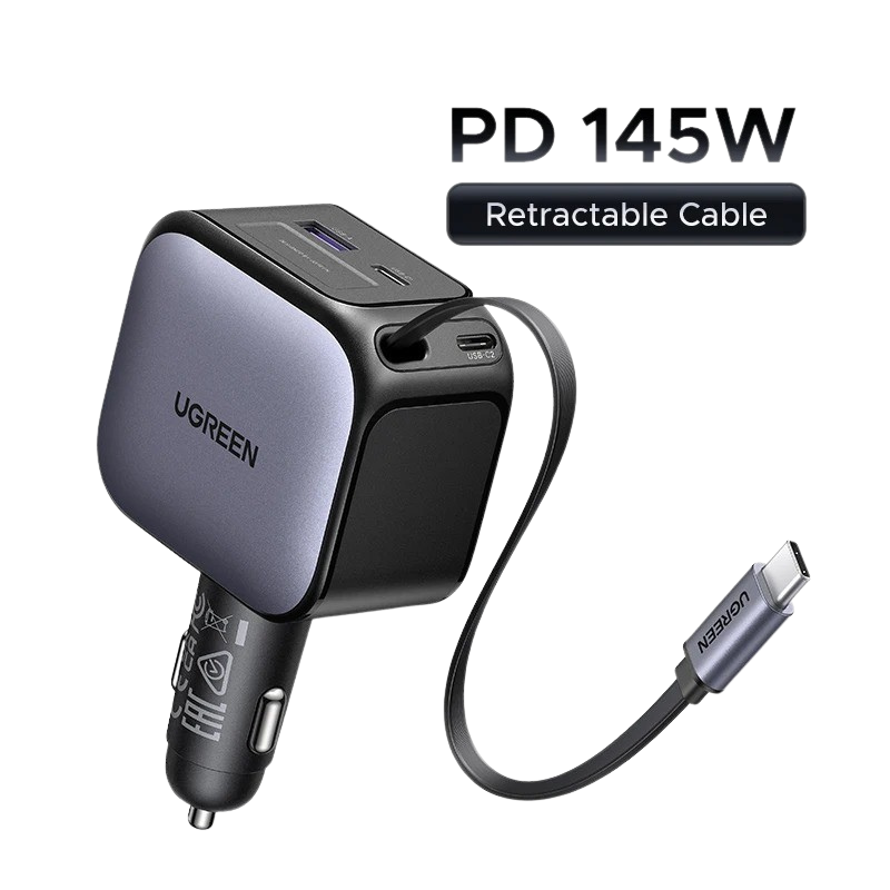 UGREEN 145W Premium Car Charger with Retractable Cable
