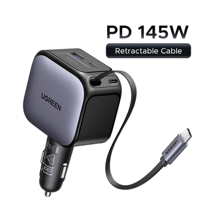 UGREEN 145W Premium Car Charger with Retractable Cable