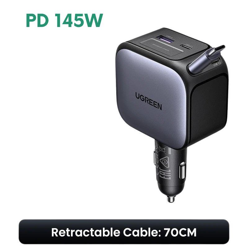 UGREEN 145W Premium Car Charger with Retractable Cable