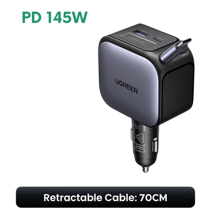 UGREEN 145W Premium Car Charger with Retractable Cable