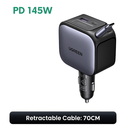 UGREEN 145W Premium Car Charger with Retractable Cable
