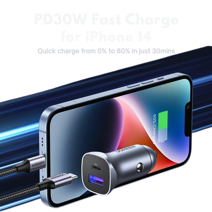 UGREEN 30W Aluminum Car Charger with 1m Cable